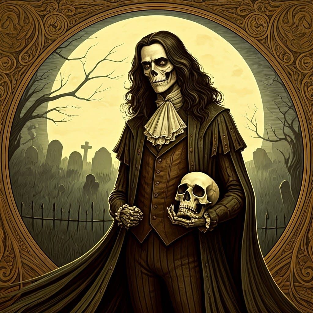 Prince Hamlet in a Spooky Golden Age Illustration