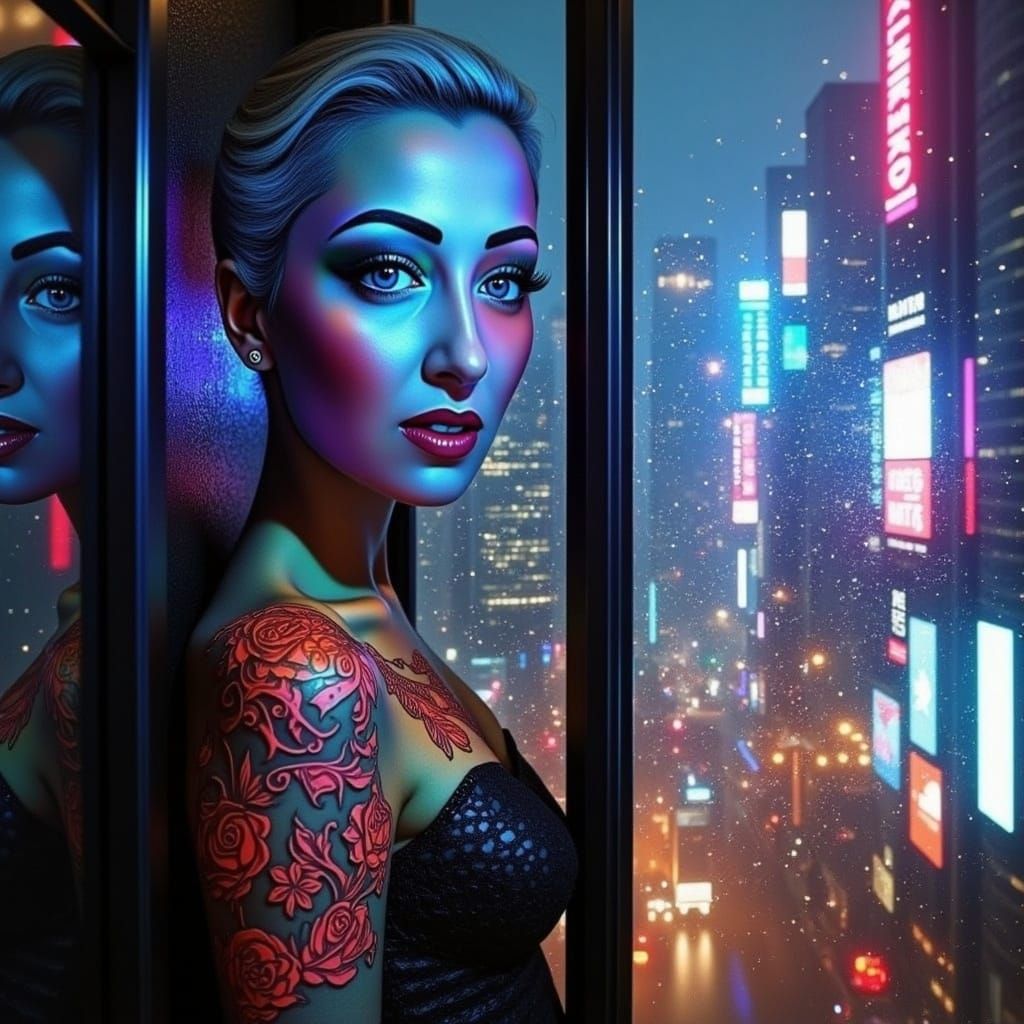 Futuristic Mirrored Metropolis in Transavantgarde Style