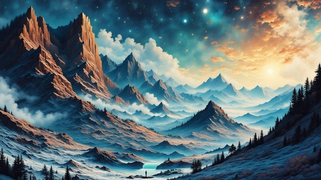 Surreal Digital Landscape: Lines Sculpting Reality