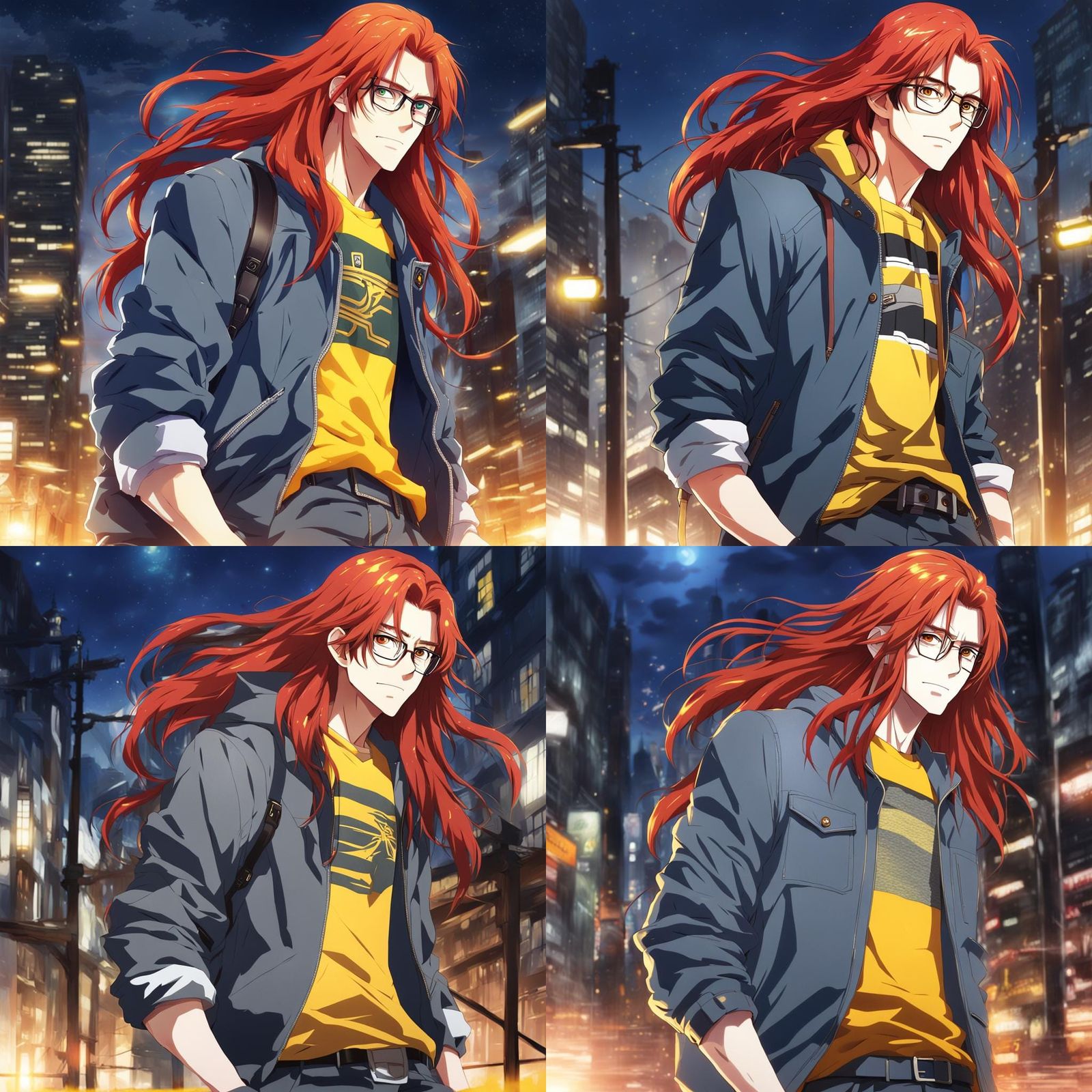 Red-Haired Man with Yellow Eyes in Anime Style