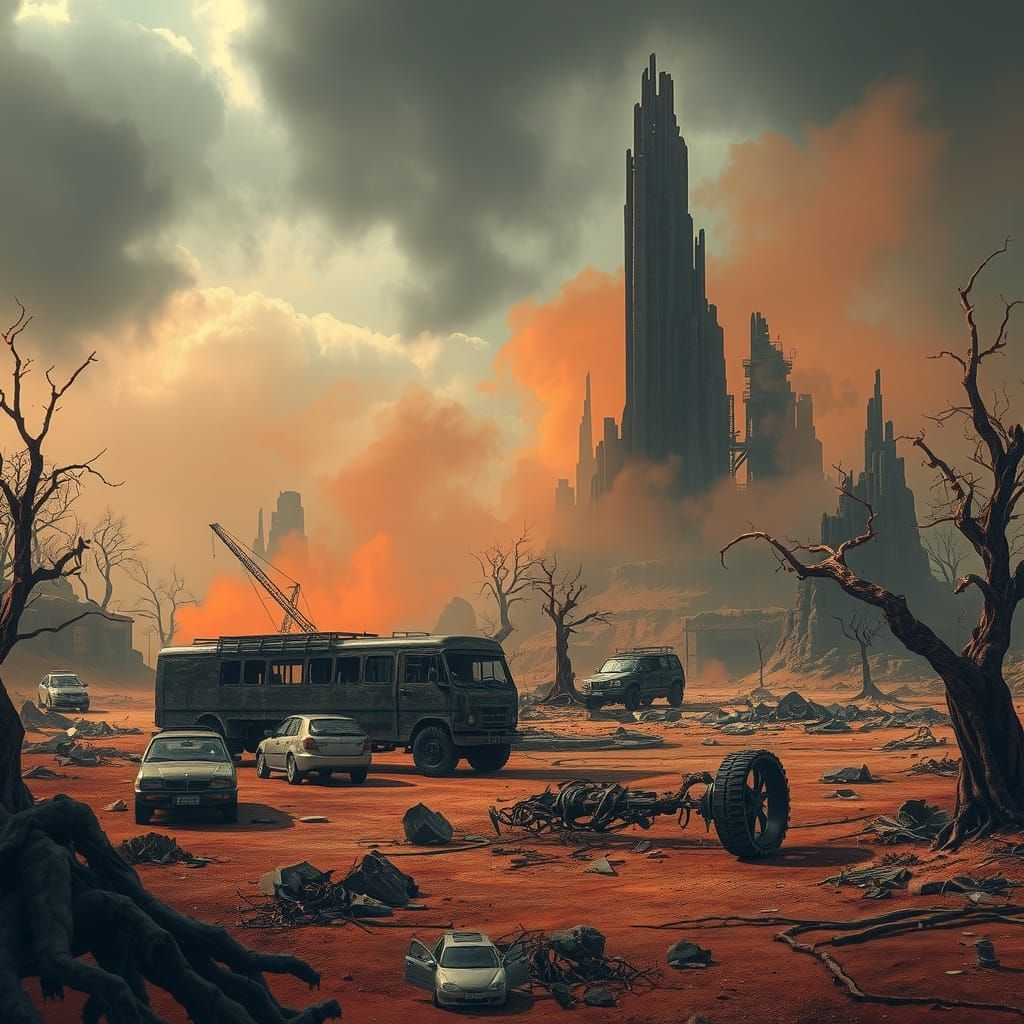 Barren Wasteland with Toxic Haze in Dystopian Style