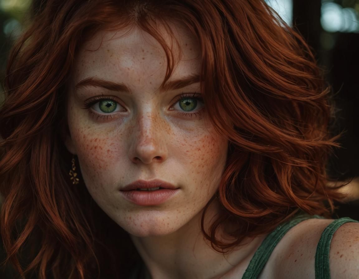 Woman with Red Hair and Green Eyes Portrait