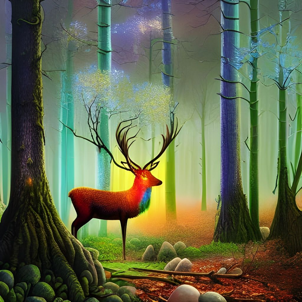 Electric Stag in Autumn Forest Art