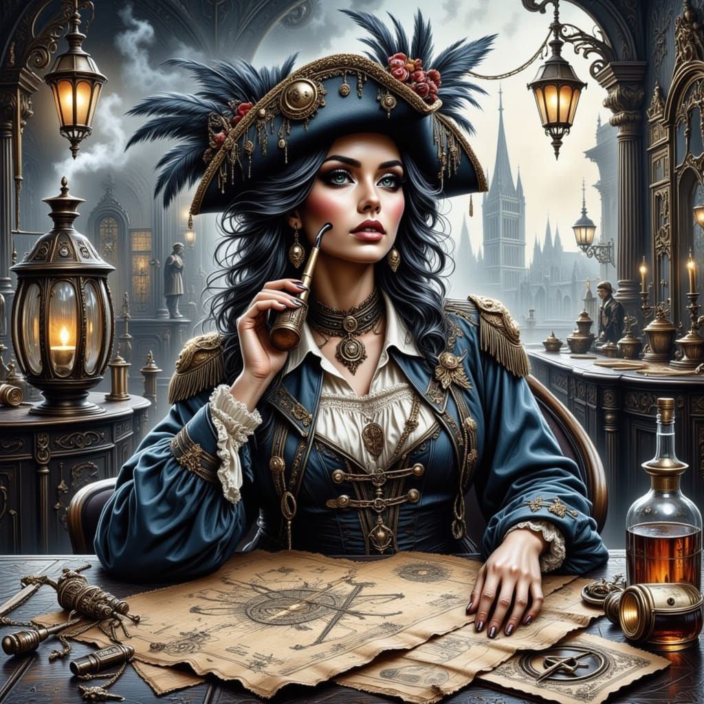 Steampunk Pirate Lady in Kitchen Collage