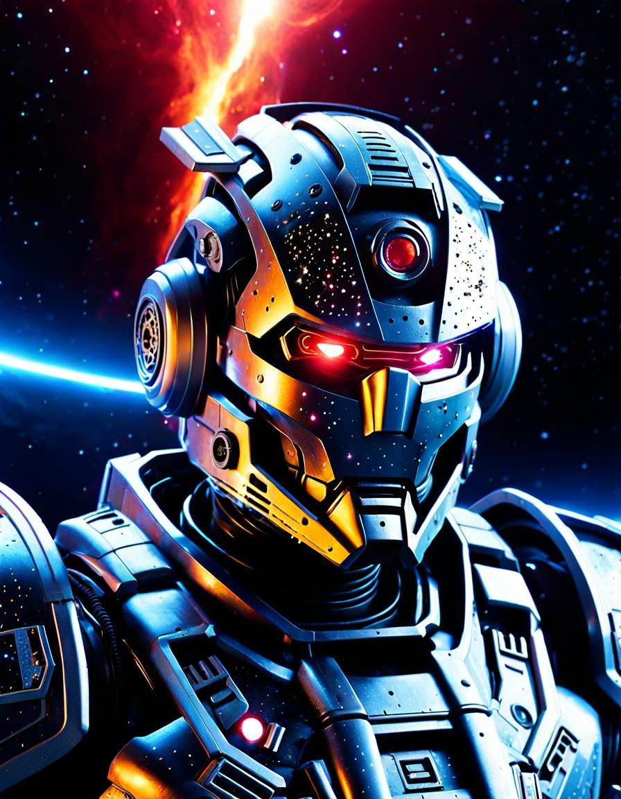 Cyborg Samurai Robot in Deep Space