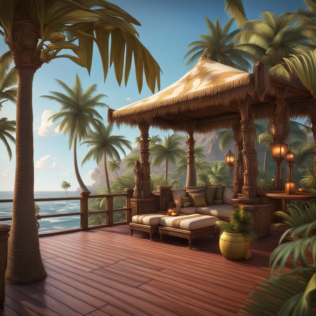 Island Cabana Beach Scene in Detailed Matte Painting