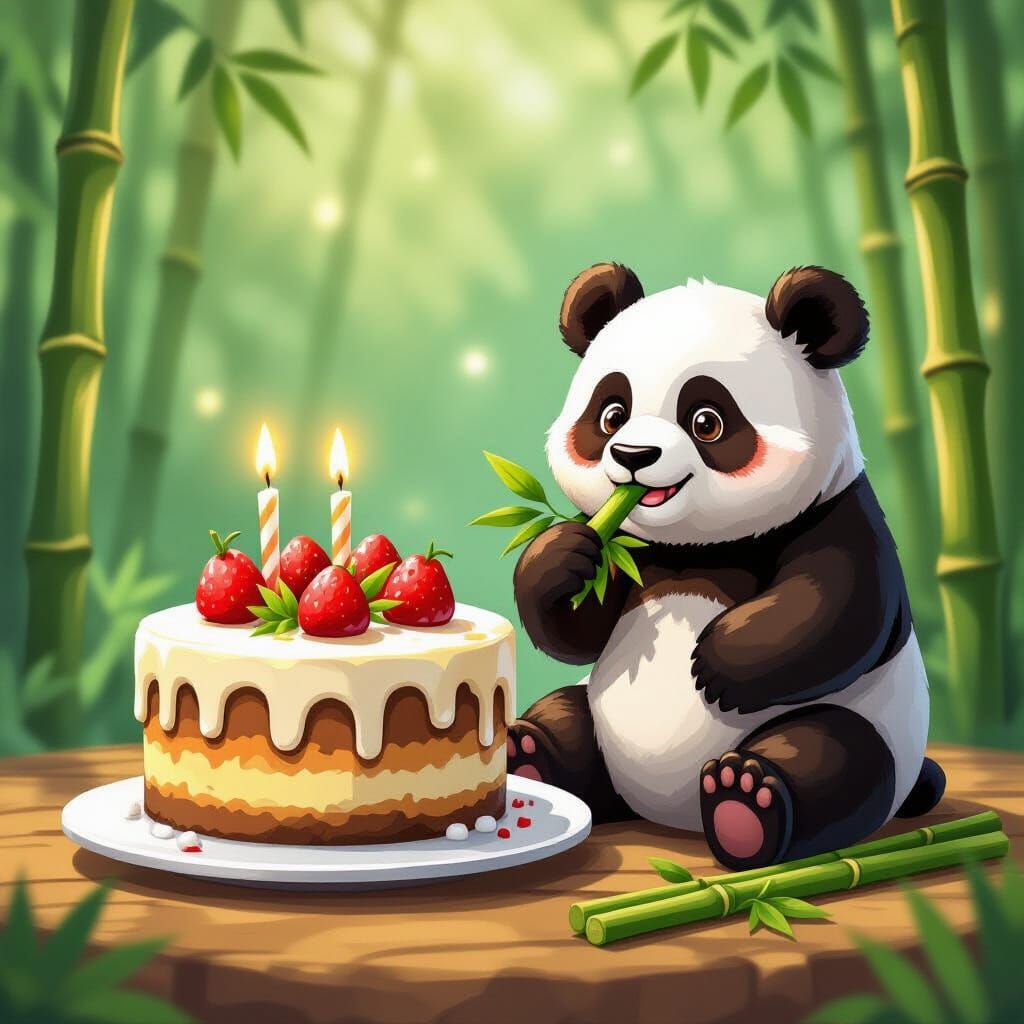Minecraft Cake and Panda Eating Bamboo