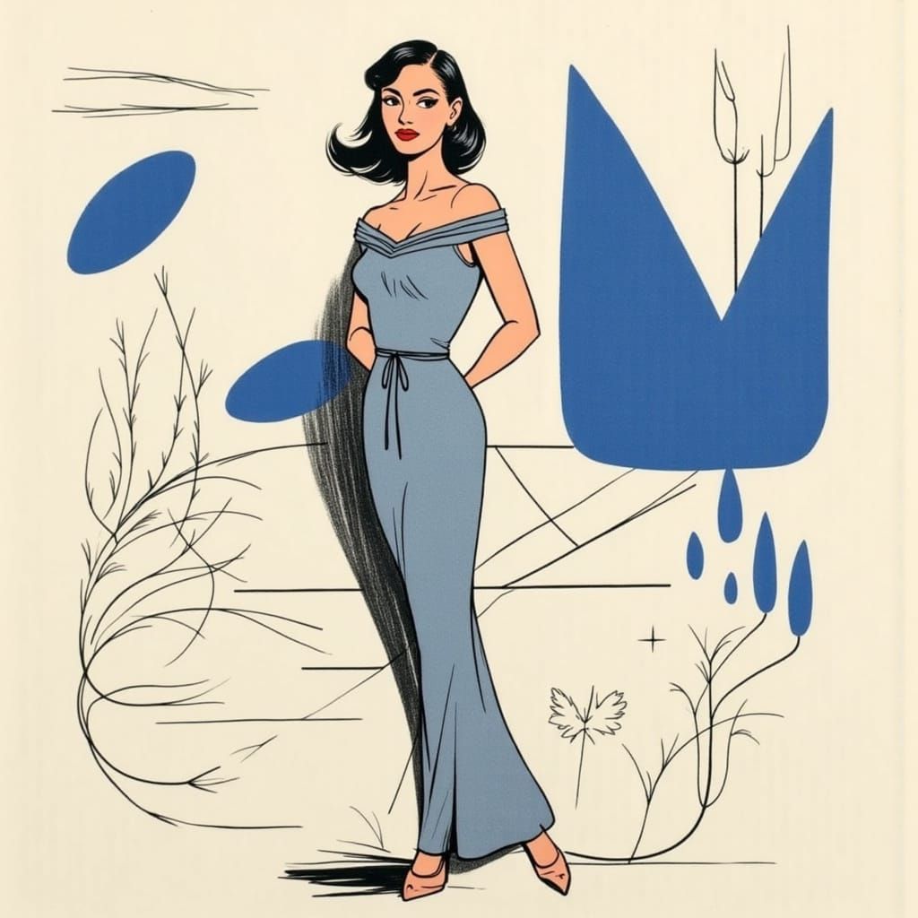 Mid-Century Modern Woman in Geometric Design