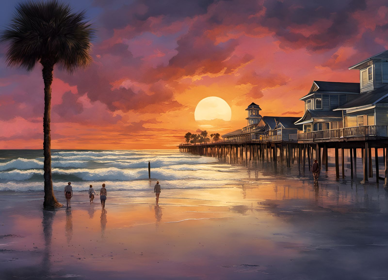New Smyrna Beach Sunset: Detailed Matte Painting
