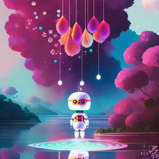 Whimsical Flying Robot in Studio Ghibli Style