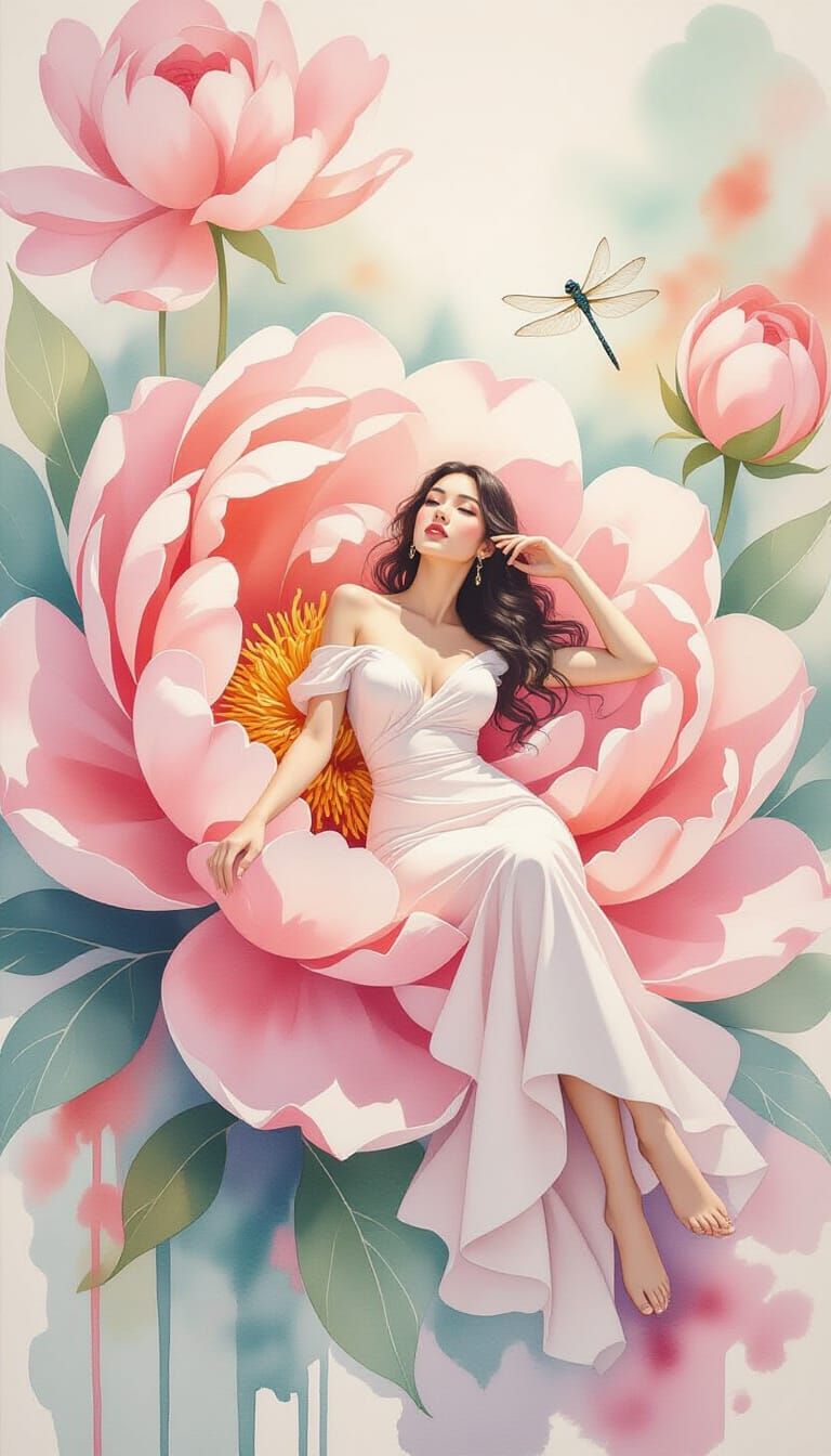 Dreamy Peony Garden Watercolor Painting