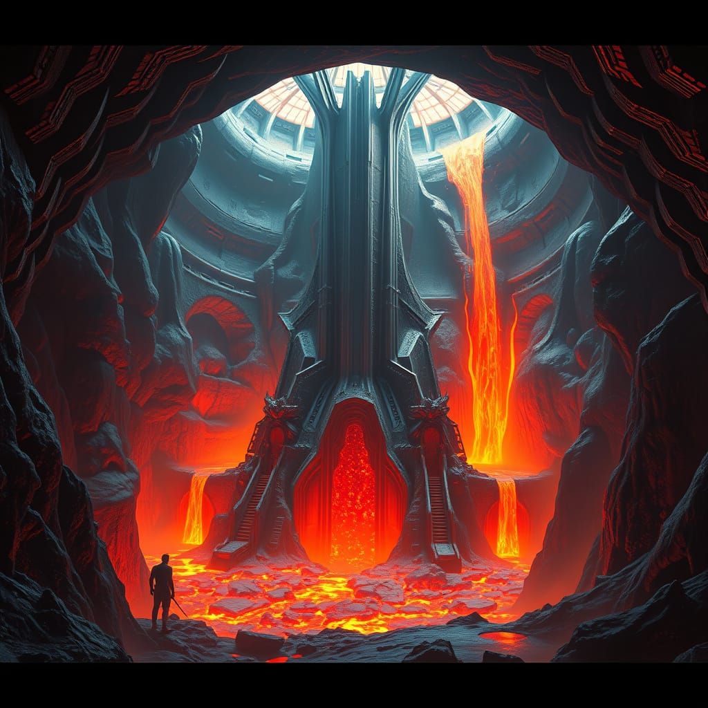 Menacing Super Villain Lair In Volcanic Caldera