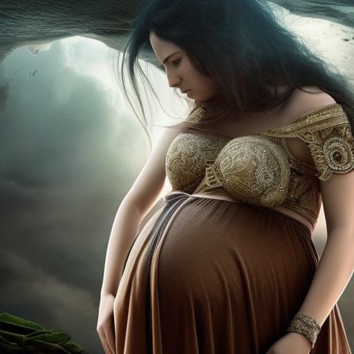 Dramatic Digital Painting of a Pregnant Goddess