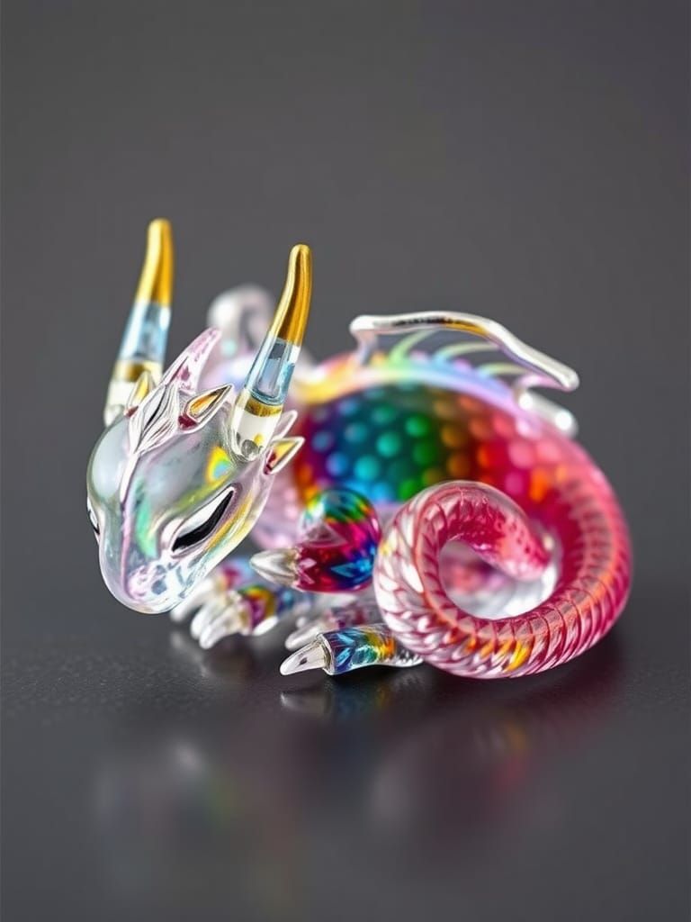 Miniature Crystal Dragon Asleep, Etched Glass Effect