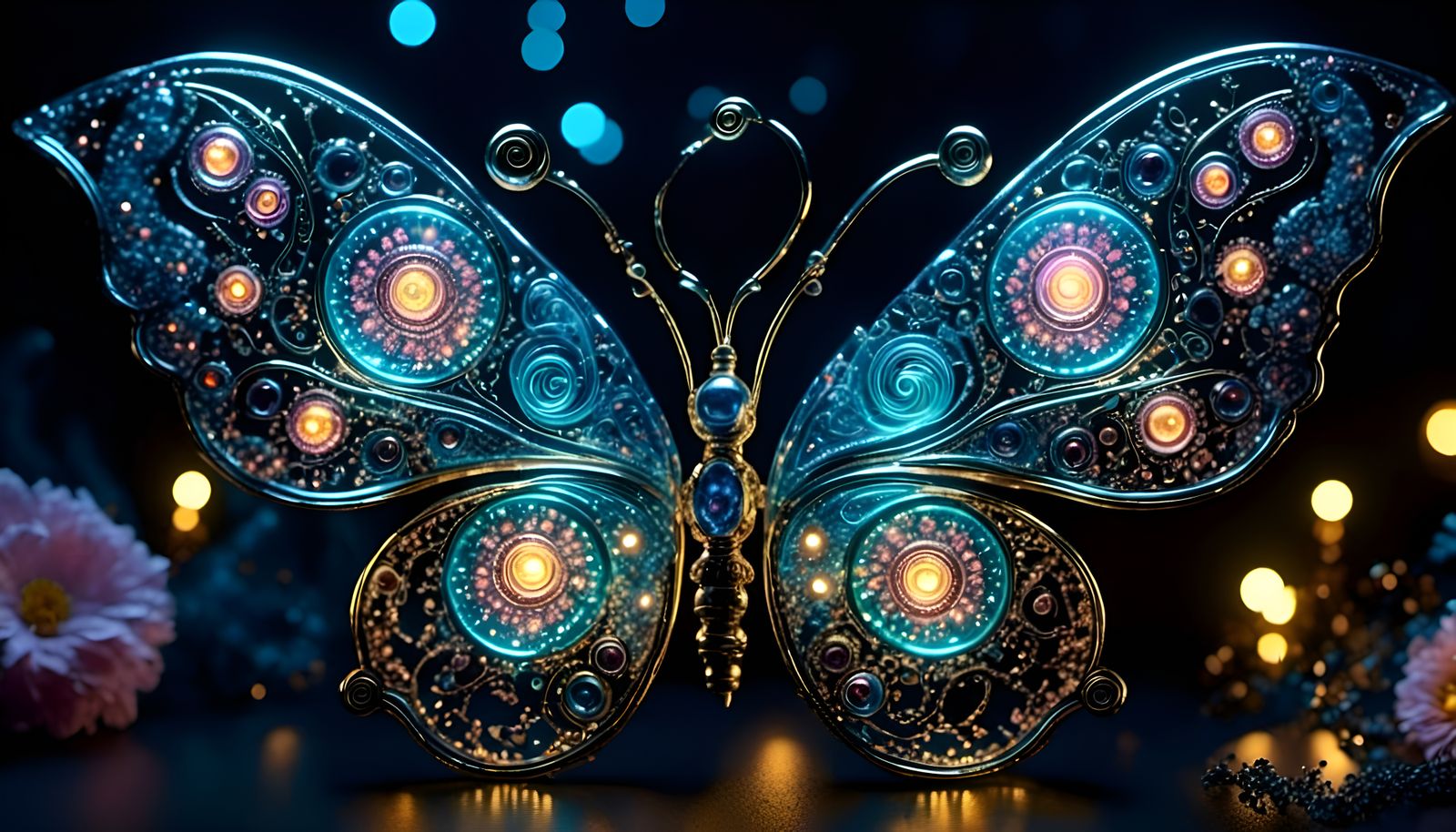 Bioluminescent Cybernetic Butterfly in Van Gogh Style