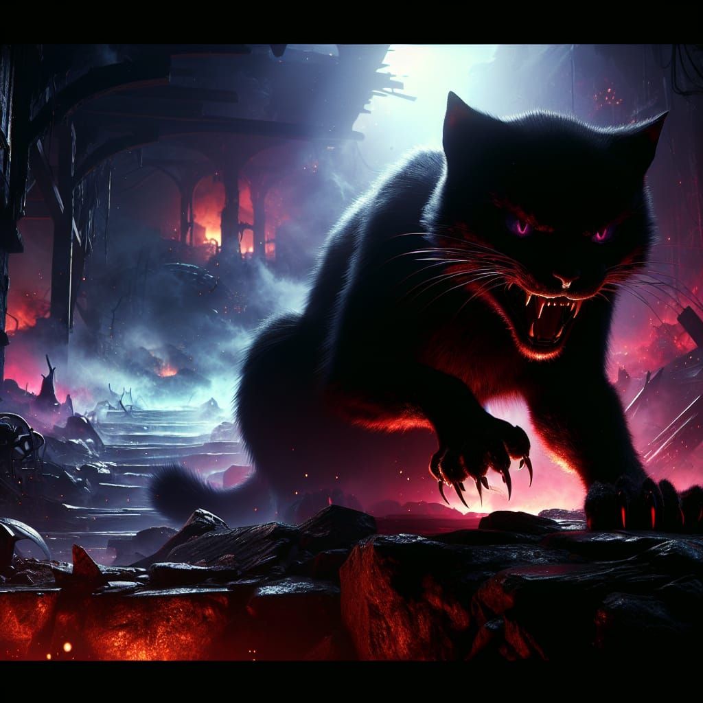 Frightening Black Cat in Fantasy Concept Art