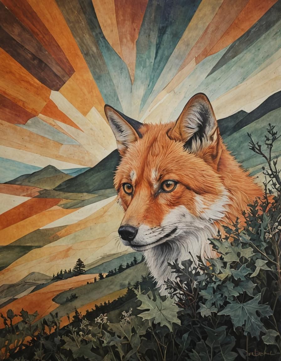 Surreal Fox in Layered Composition
