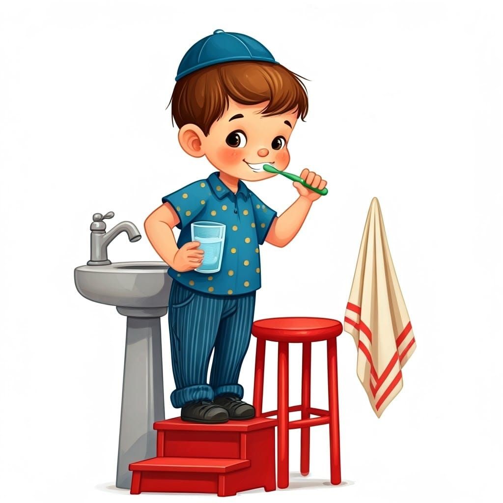 Charming Haredi Boy Brushes Teeth in Bathroom