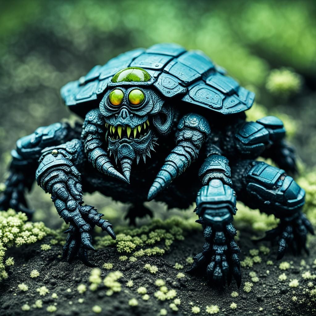 Eye Reflecting Bloodied Monster in Macro Photography