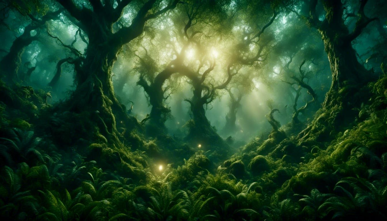 Surreal Forest at Dusk in Hyperrealism Style