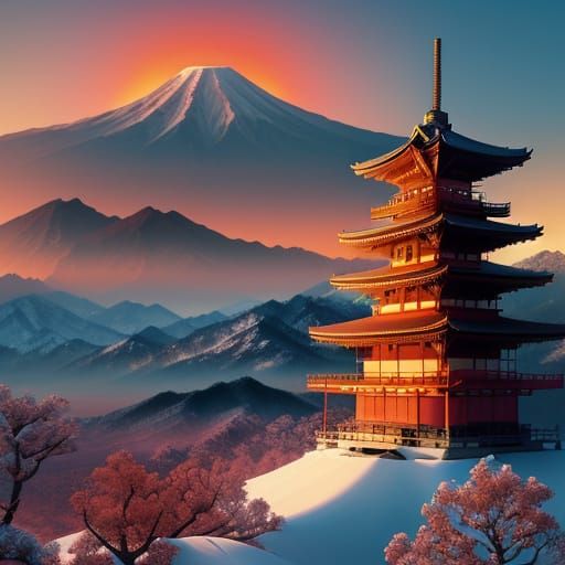 Surreal Double Exposure of Japanese Temples at Sunrise