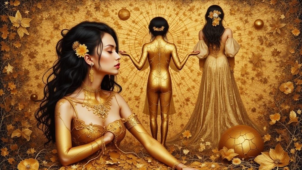 Pointillist Kintsugi Golden Mosaic Abstract