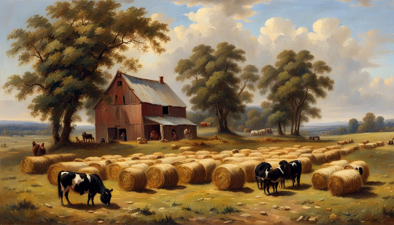 1846 Farm Scene in Ferric Colors, Painting by James Gurney