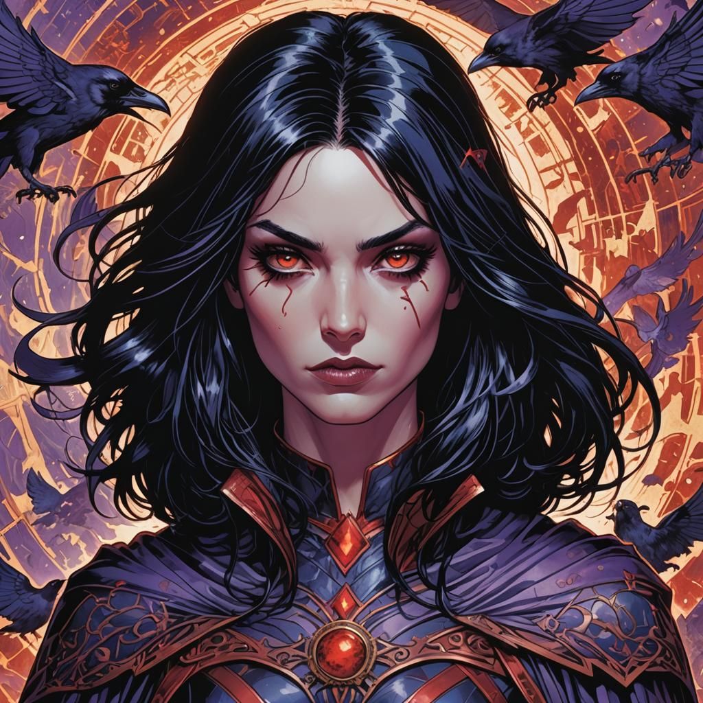 Raven of DC Comics with Purple Magic