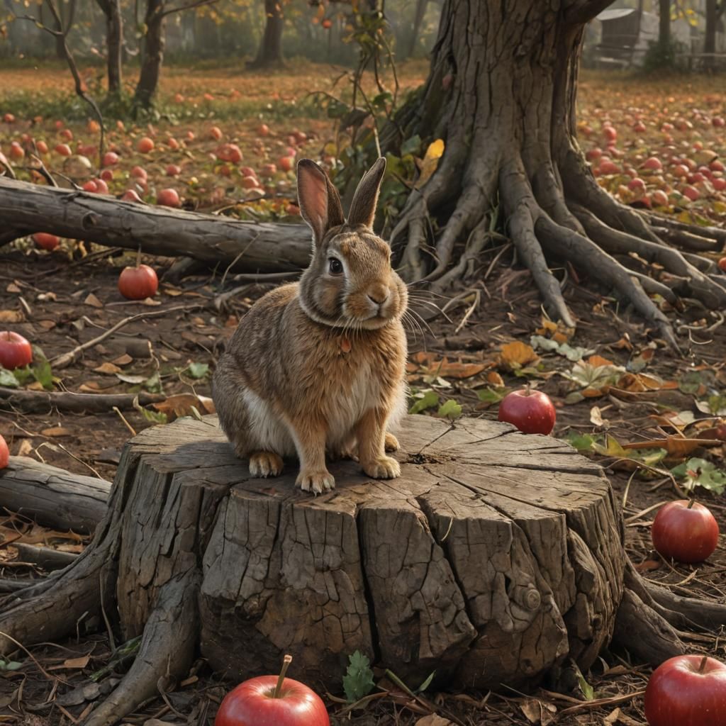 Rabbit on Pumpkin in Farm Scene, Speedpaint Style