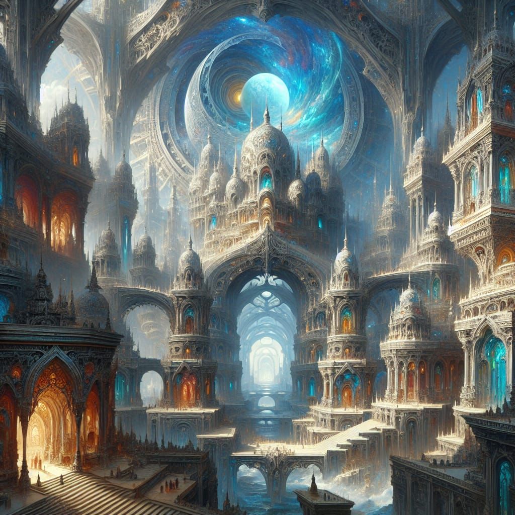 Intricate Fantasy Architecture in Matte Painting Style