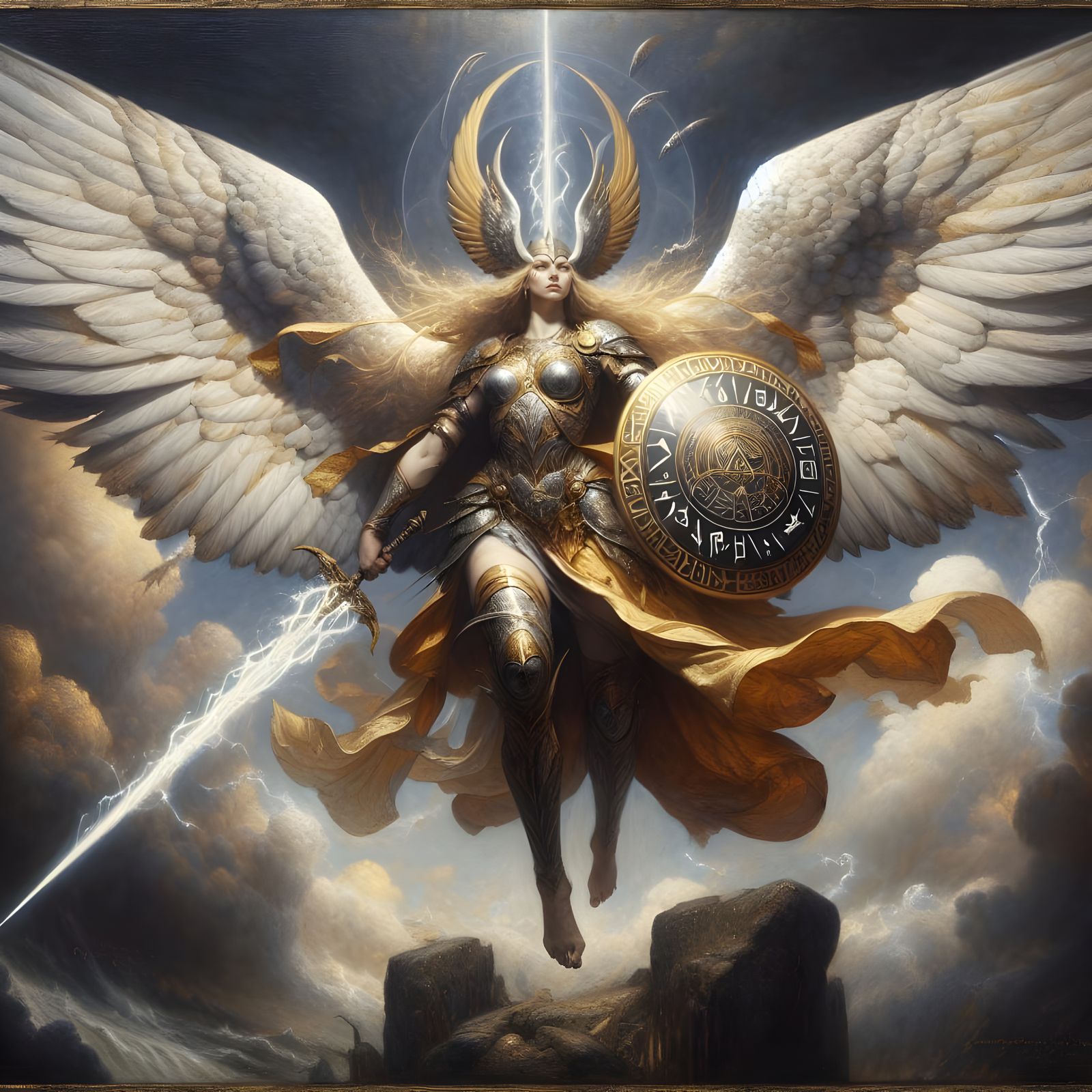 Majestic Valkyrie in Tenebrist Oil Painting