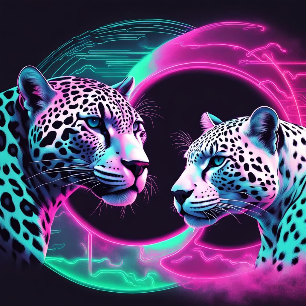 Yin Yang Jaguars in Synthwave Neon Style