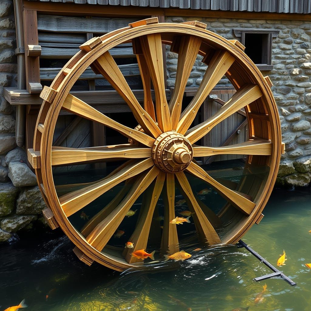 Whimsical Wooden Ferris Wheel Water Feature