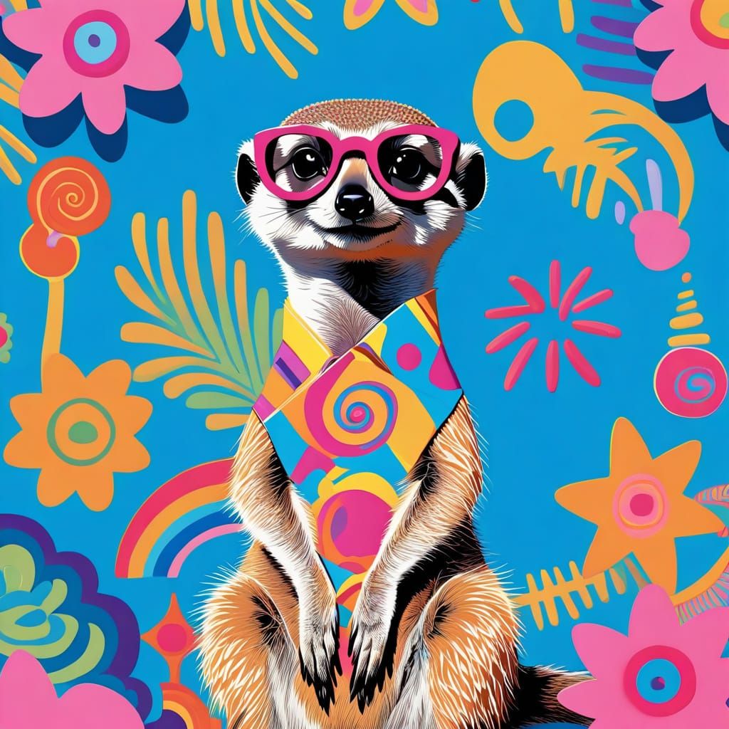 Colorful Meerkat in Vibrant, Swirly Patterns