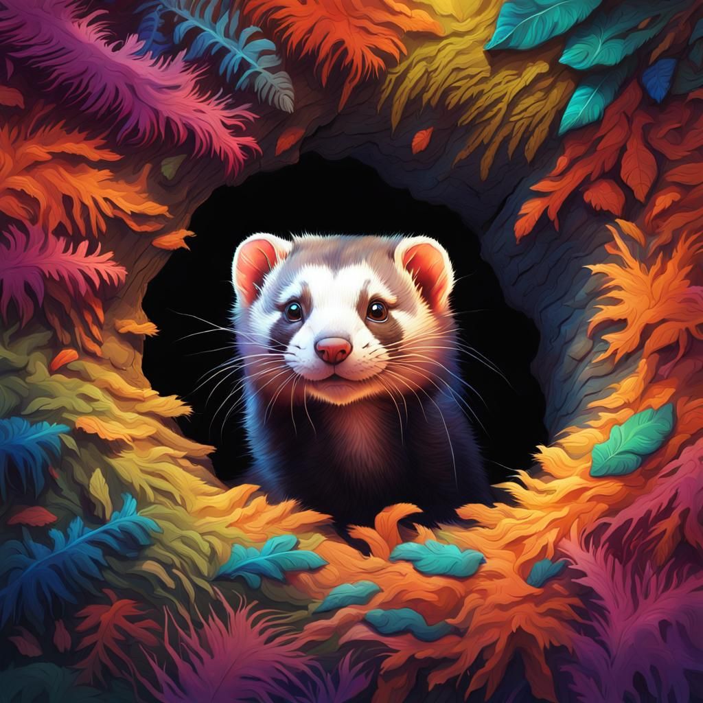 Fluffy Ferret Emerges: Hyperrealistic Concept Art