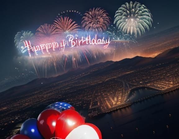 Happy Birthday USA Skywriting with Fireworks in 3D
