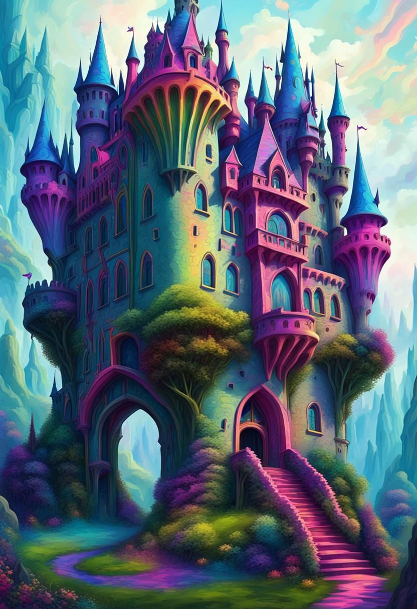 Psychedelic Fantasy Castle in Vivid Colors