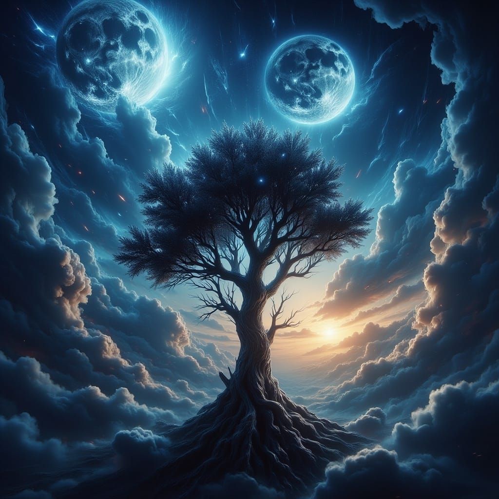Ethereal Tree soars Above Celestial Chaos