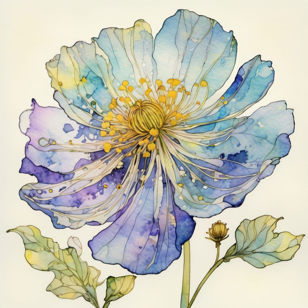 Yellow Wildflowers Close-up in Art Nouveau Style