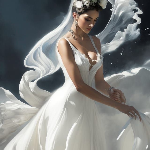 Woman in Flowing Dress: Digital Gouache Painting