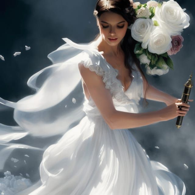 Woman in Vaporous Dress Running: Fantasy Art