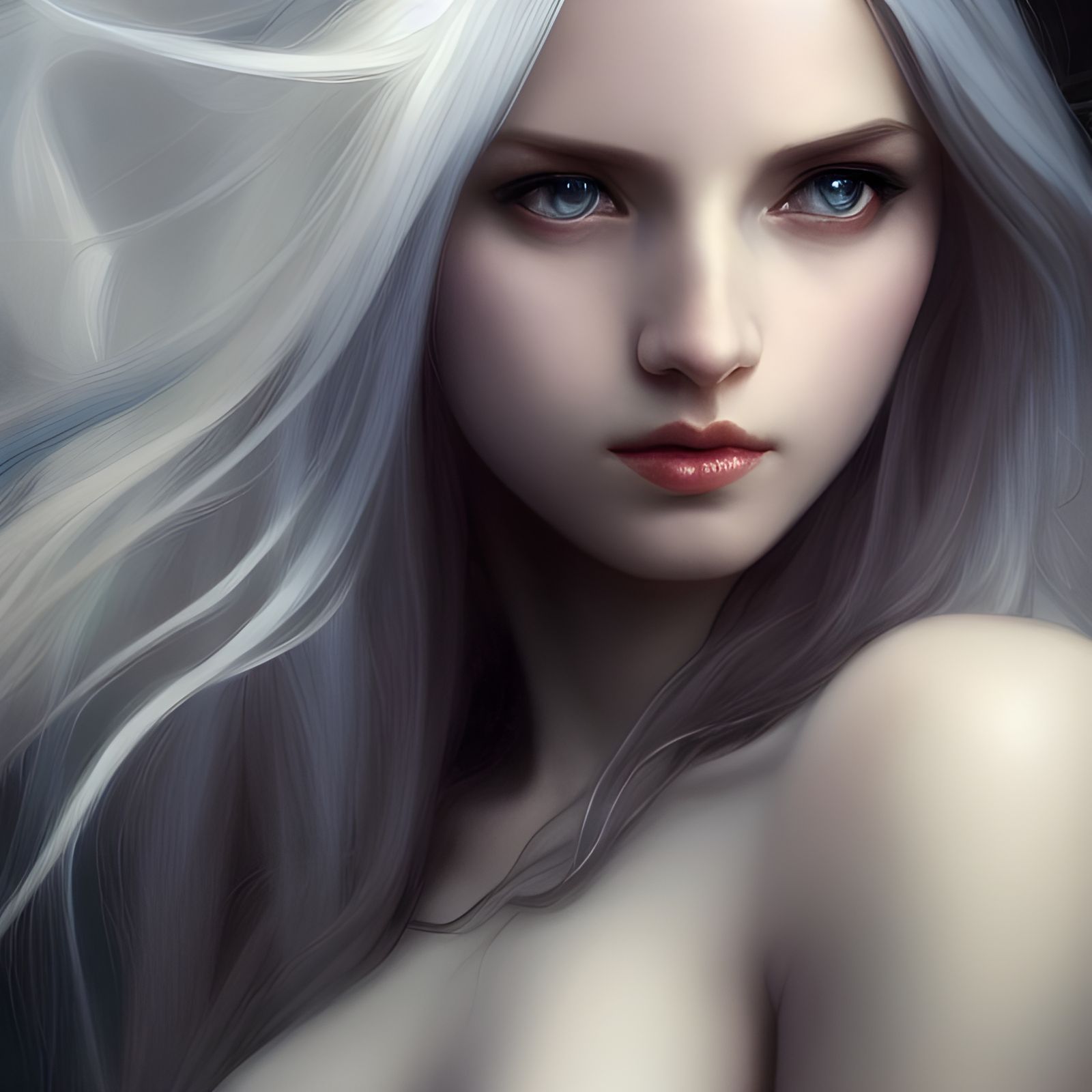 Silver-Haired Elf Portrait in Art Nouveau Style