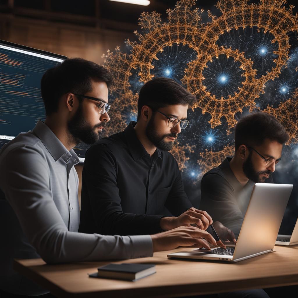 Hyperrealistic Portrait of Data Scientists Creating Fractals