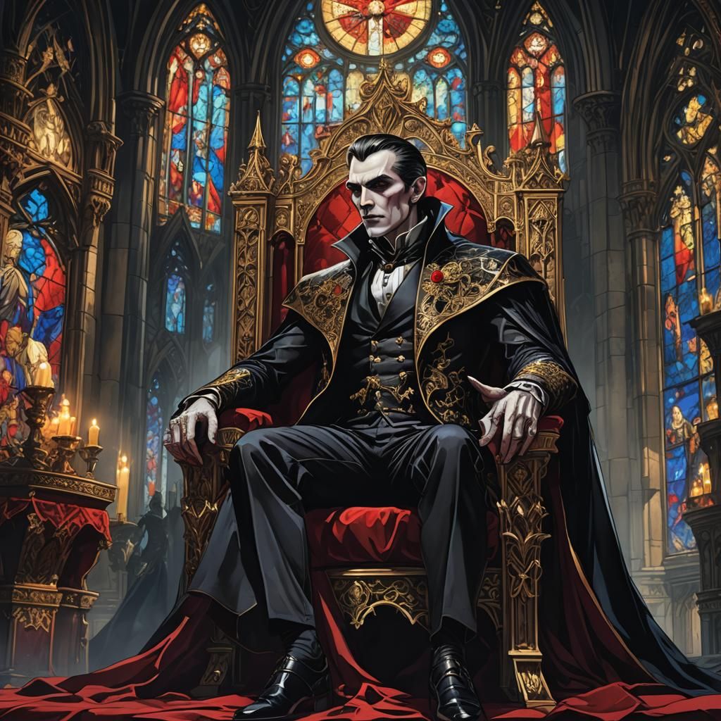 Dracula on Velvet Throne: Hyper-Realistic Anime Concept Art