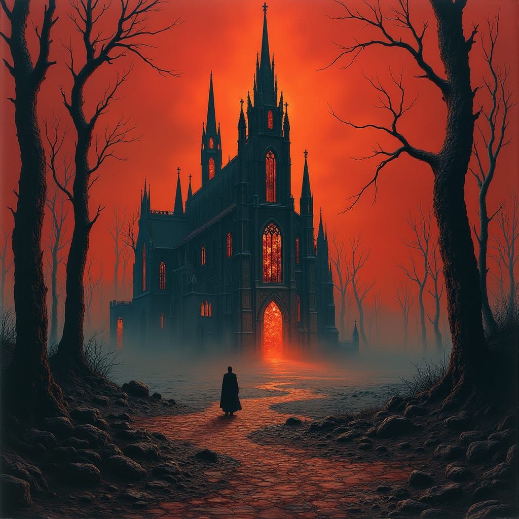 Surreal Hellish Cathedral in Gothic Style