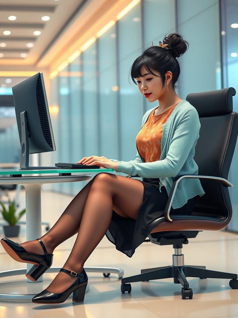 Korean Female Software Developer in Kawaii Style