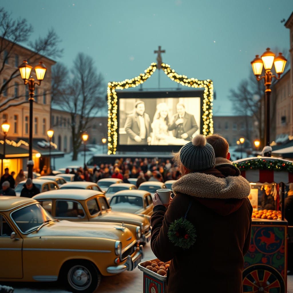 Magical Winter Film Festival in Snowy Town Square