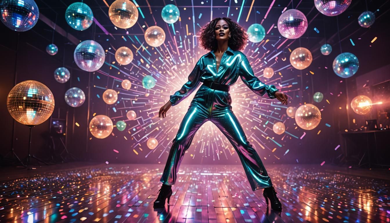 Vibrant 90s Disco Dancer in Neon Lights