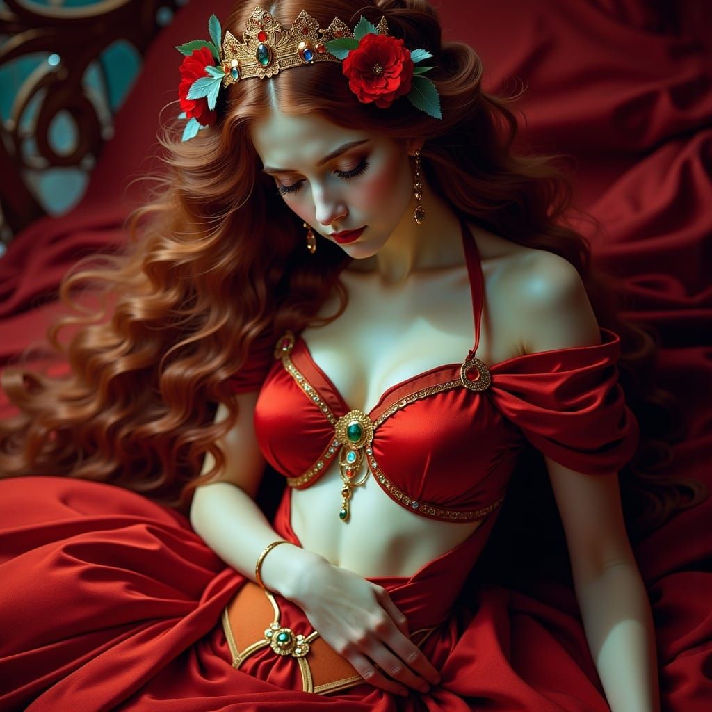 A Cyber Fairycore Phantom of the Opera in Vibrant Red and Am...