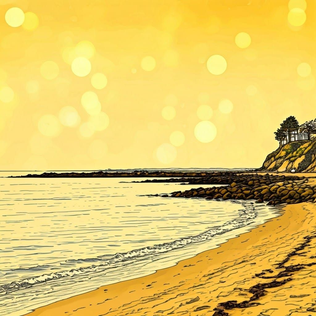 Golden Sea View in Watercolor Style